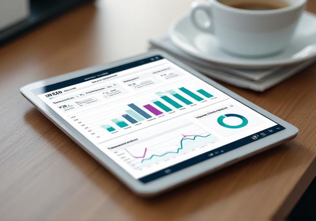 A clean, professional executive dashboard displayed on a tablet