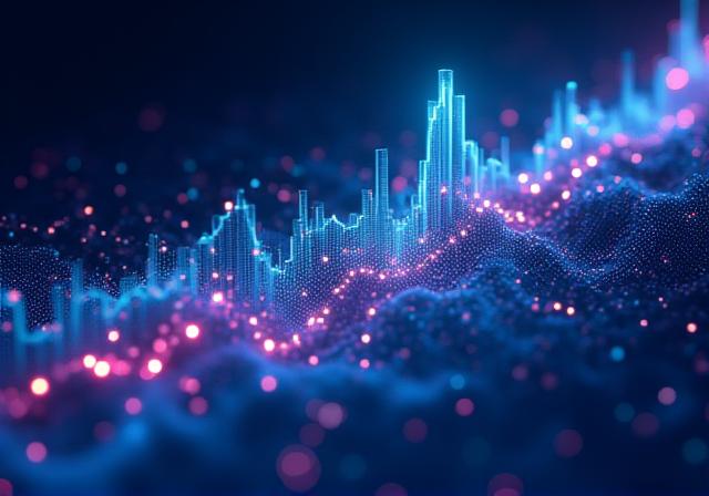 Abstract data visualization showing growth trends and predictive nodes